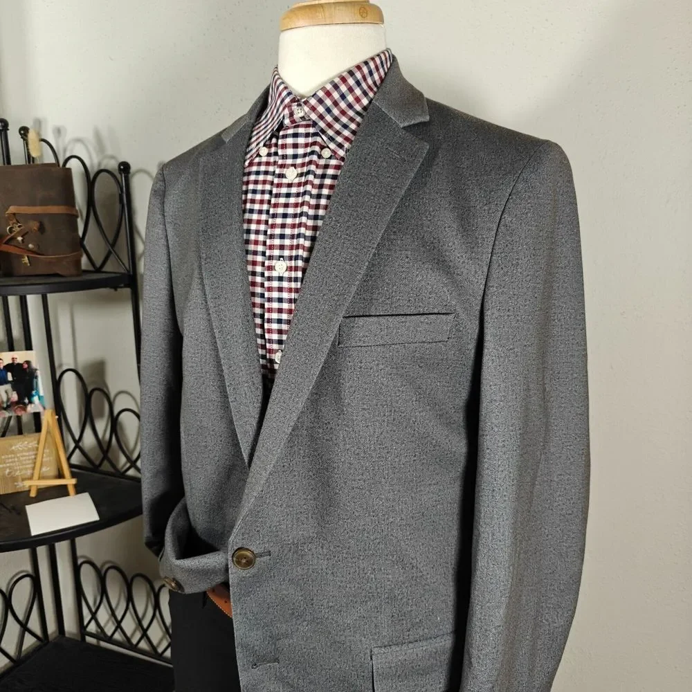 Haggar Men's In Motion Knitted Blazer Slim Fit Gray Poly Blend Size 46L‎